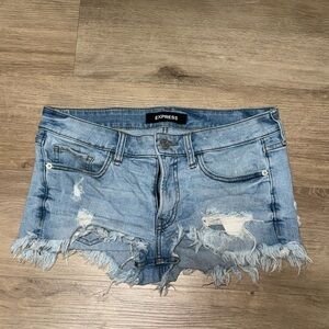 Express Women's Light Blue Distressed Jean Shorts